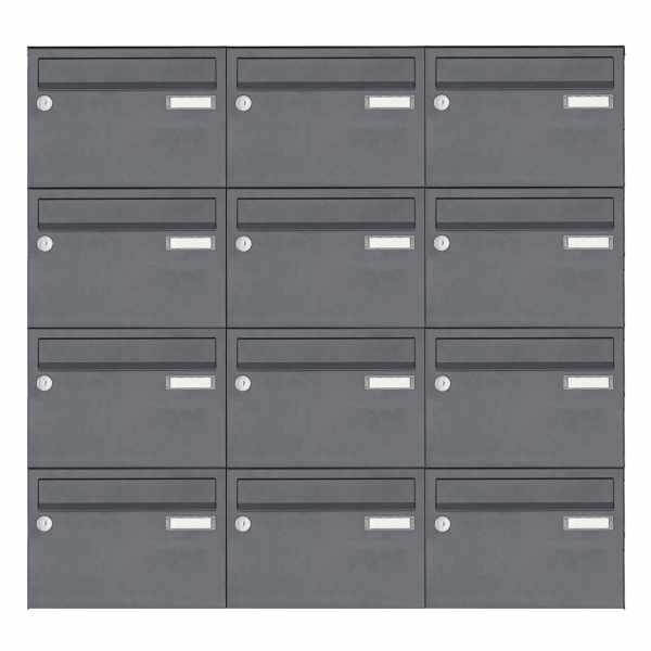 12-compartment Stainless steel surface mailbox system Design BASIC Plus 385 XA 220 - RAL of your choice