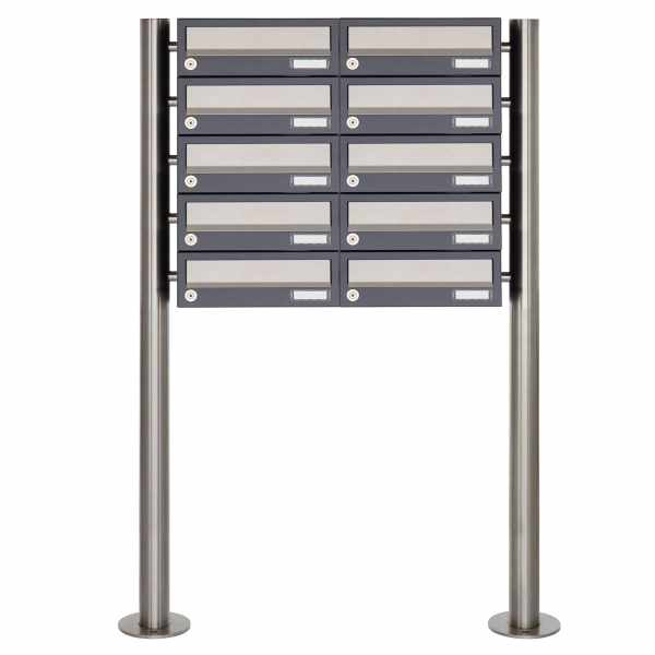 10-compartment Letterbox system freestanding Design BASIC 385 ST-R - stainless steel RAL 7016 anthracite gray