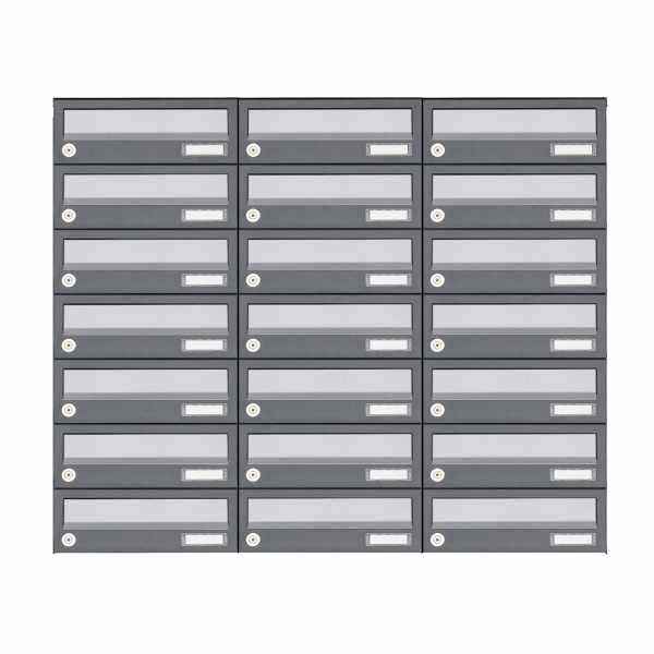 21-compartment 7x3 surface mounted mailbox system Design BASIC 385A AP - stainless steel RAL 7016 anthracite