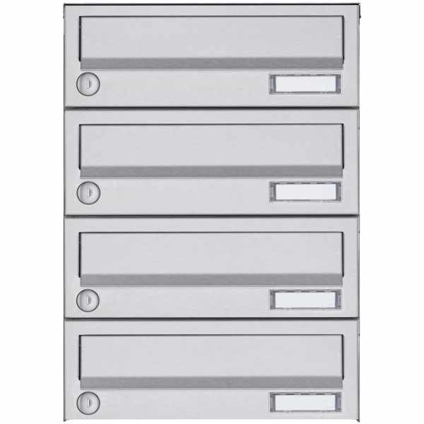 4-compartment Surface-mounted mailbox system Design BASIC 385A AP - stainless steel V2A, polished
