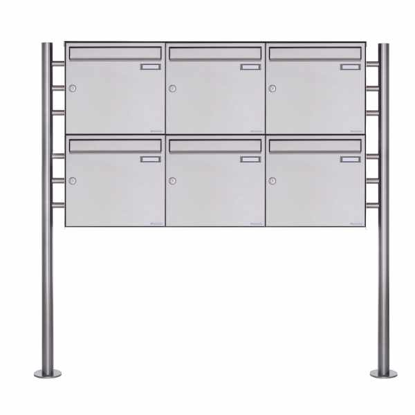 6-compartment 2x3 stainless steel free-standing letterbox Design BASIC Plus 381X ST R - stainless steel V2A polished