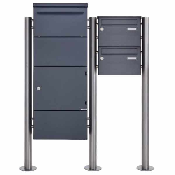 2-compartment free-standing letterbox with parcel box incl. lock technology BASIC 862BR ST-R powder-coated