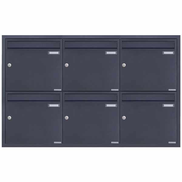 6-compartment 3x2 stainless steel flush-mounted mailbox system BASIC Plus 382XU UP - RAL of your choice - 6 parties