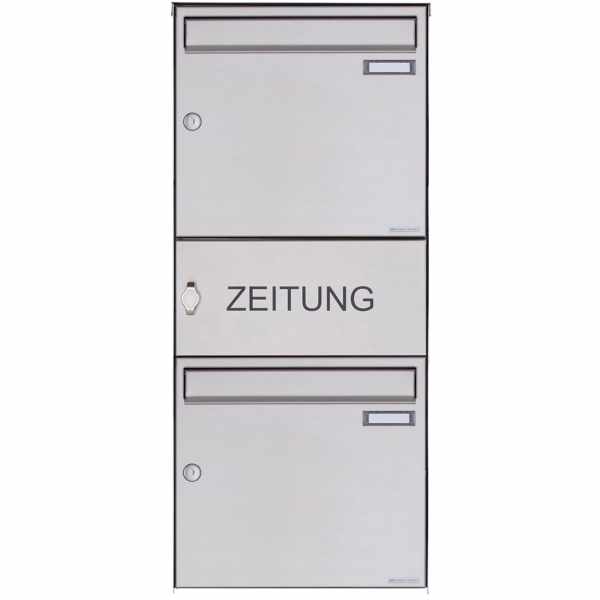 2-compartment Surface mount mailbox Design BASIC Plus 382XA AP with time slot - stainless steel V2A polished