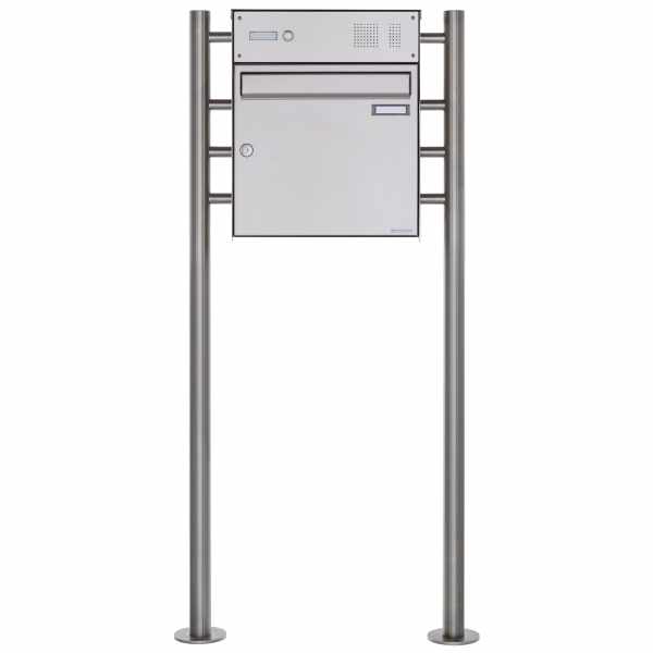 1er free-standing letterbox Design BASIC Plus 381X ST-R with bell box - stainless steel V2A polished