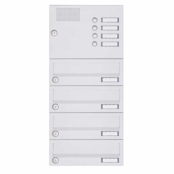 4-compartment Surface mounted letter box system Design BASIC 385A-9016 AP with bell box - RAL 9016 traffic white