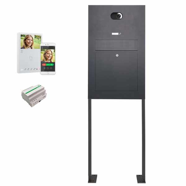 Stainless steel free-standing letterbox Designer model BIG ST-P - RAL at choice - Comelit VIDEO Komplettset Wifi