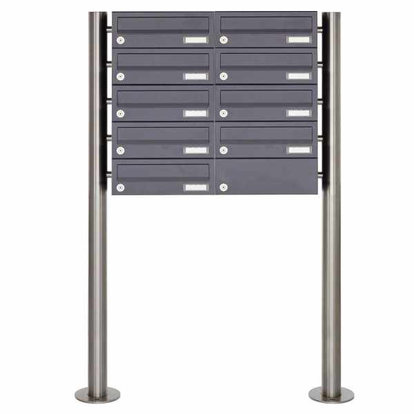 9-compartment 5x2 stainless steel mailbox system freestanding design BASIC Plus 385X ST-R - RAL of your choice