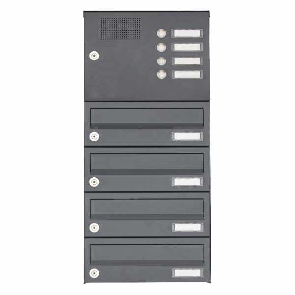 4-compartment Surface mounted mailbox system Design BASIC 385A AP with bell box - RAL 7016 anthracite gray