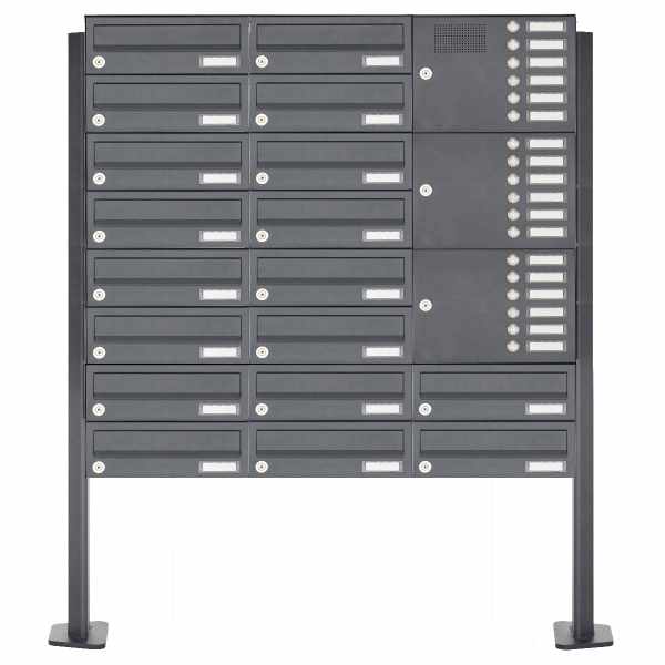 18-compartment Letterbox system freestanding design BASIC 385P with bell box - RAL 7016 anthracite gray