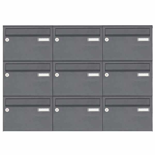 9-compartment Surface mounted mailbox system Design BASIC 385 A 220 - RAL 7016 anthracite gray