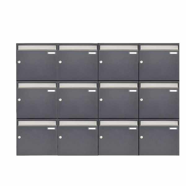 12-compartment 3x4 surface-mounted letterbox system Design BASIC 382 AP - stainless steel RAL 7016 anthracite gray