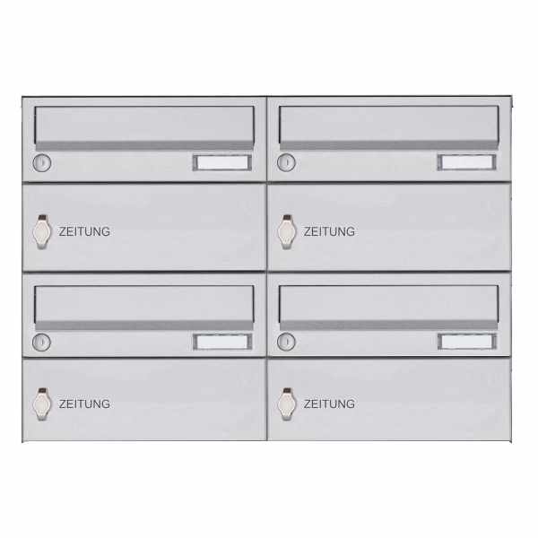 4-compartment Surface-mounted mailbox system Design BASIC 385A VA with newspaper compartment - stainless steel V2A polished
