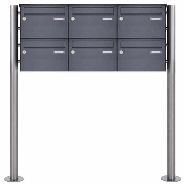 6-compartment 2x3 stainless steel free-standing letterbox Design BASIC Plus 385X ST-R - 220mm - RAL of your choice