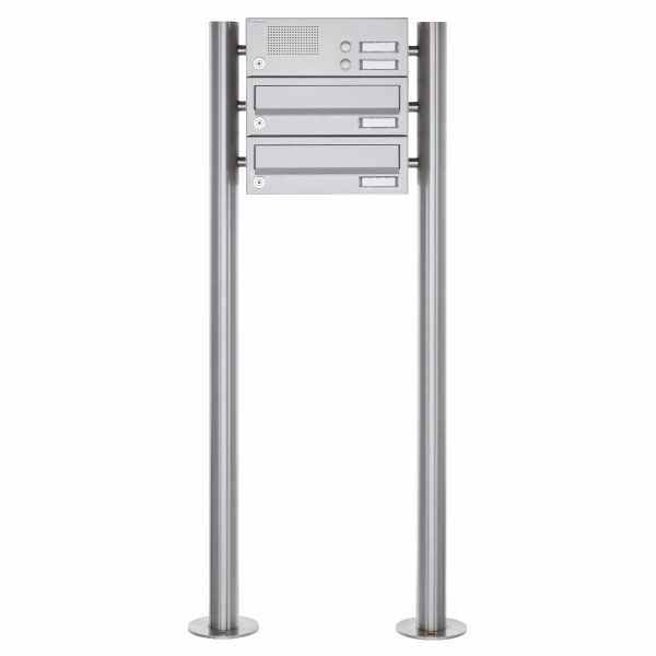2-compartment free-standing letterbox Design BASIC 385 ST-R with bell box - stainless steel V2A polished