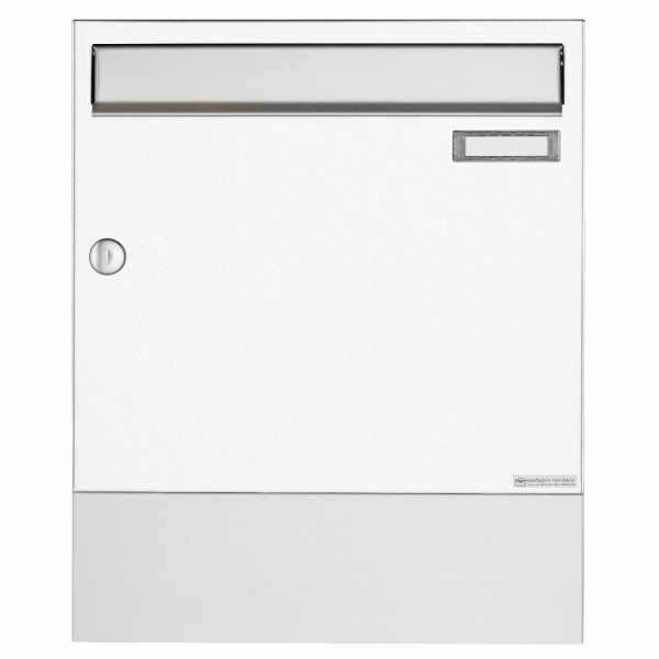 Surface mount mailbox Design BASIC 382A AP with newspaper compartment VA - stainless steel RAL 9016 traffic white