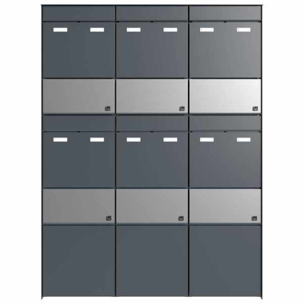 6-compartment Design mailbox stele GOETHE 200 with VA newspaper compartment - RAL of your choice