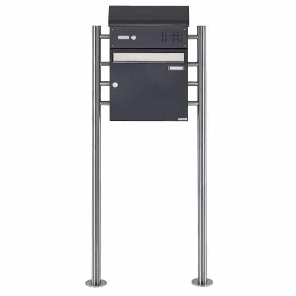 free-standing letterbox BASIC 383 ST-R with bell box & newspaper box - stainless steel- RAL 7016 anthracite