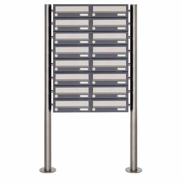 16-compartment 8x2 letterbox system freestanding Design BASIC 385 ST-R - stainless steel RAL 7016 anthracite gray