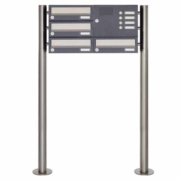 4-compartment 3x2 free-standing letterbox Design BASIC 385 ST-R with bell box - stainless steel RAL 7016 anthracite gray