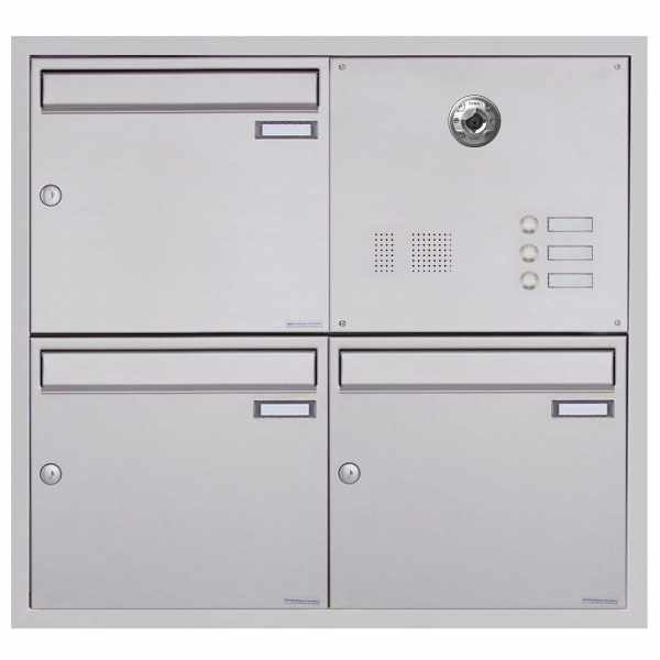 3-compartment 2x2 stainless steel flush-mounted mailbox BASIC Plus 382KXU UP with bell box - camera preparation