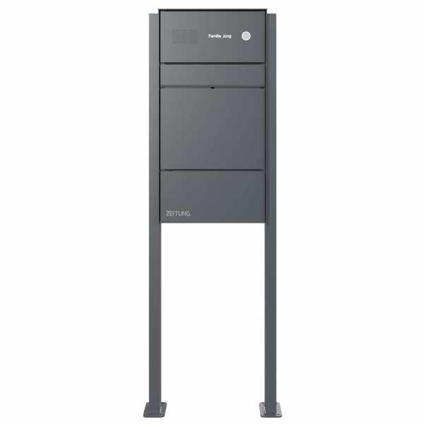 Design free-standing letterbox GOETHE ST-Q with bell box & newspaper box - RAL of your choice
