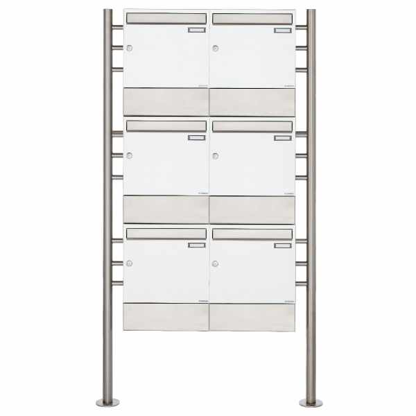 6-compartment 3x2 free-standing letterbox Design BASIC 381 ST-R with newspaper compartment - RAL 9016 traffic white