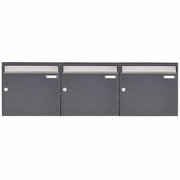 3-compartment 1x3 surface-mounted letterbox system Design BASIC 382 AP - stainless steel RAL 7016 anthracite gray