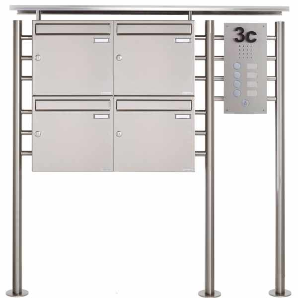 4-compartment Stainless steel free-standing mailbox BASIC 311X ST-R with bell box