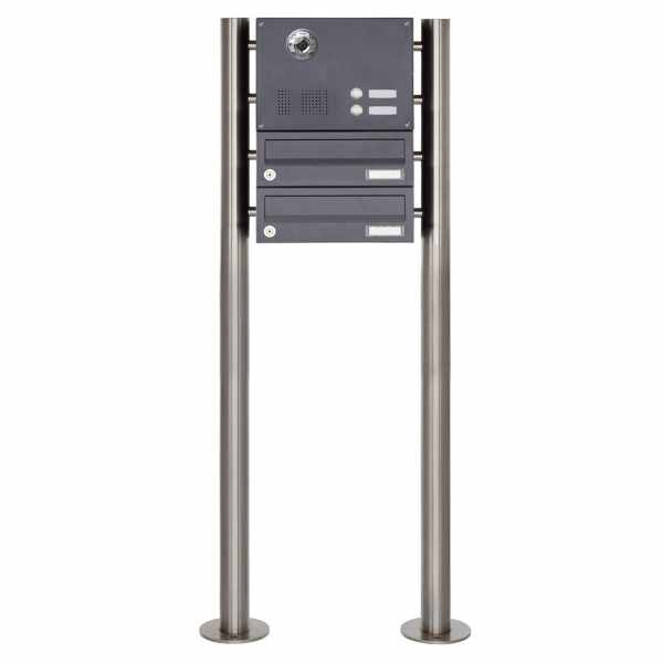 2-compartment Stainless steel free-standing letterbox BASIC Plus 385KX ST-R with bell & voice camera preparation - RAL