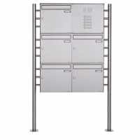 5-compartment 3x2 free-standing letterbox Design BASIC Plus 381X ST-R with bell box - stainless steel V2A polished