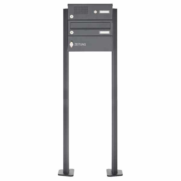1er free-standing letterbox Design BASIC Plus 385XP ST-T with bell box & newspaper box - RAL at choice