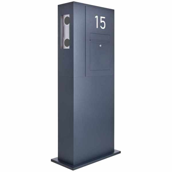 Stainless steel mailbox column designer BIG EDGE - RAL at choice - GIRA System 106 - 3-compartment prepared