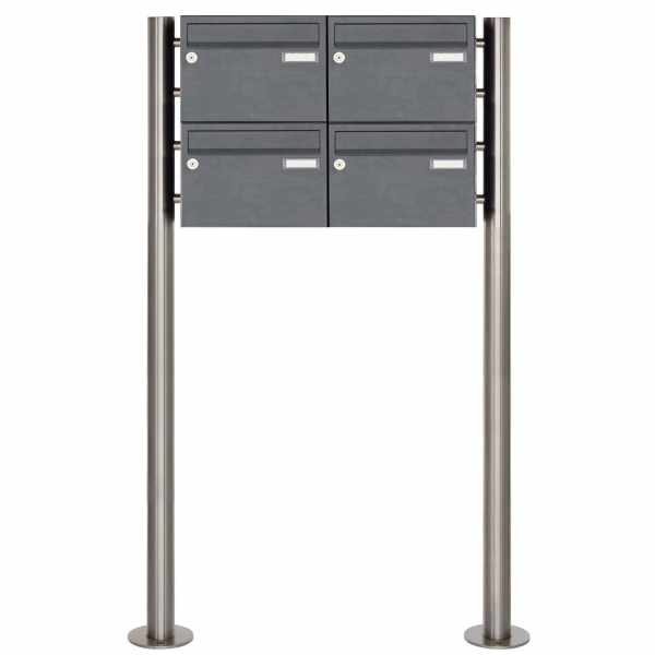 4-compartment 2x2 letterbox system freestanding Design BASIC 385220 7016 ST-R - RAL 7016 anthracite gray