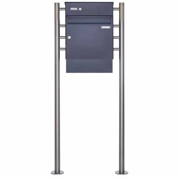 1er free-standing letterbox Design BASIC Plus 381X ST-R with bell box & newspaper box - RAL at choice