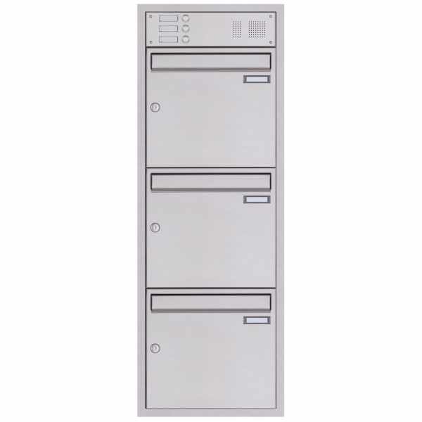 3-compartment 1x3 stainless steel flush-mounted mailbox BASIC Plus 382XU UP with bell box