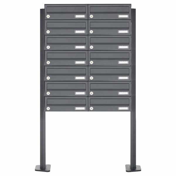 14-compartment Letterbox system freestanding design BASIC 385P ST-T - RAL 7016 anthracite gray