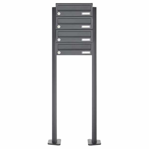 4-compartment Stainless steel mailbox freestanding design BASIC Plus 385XP ST-T - RAL of your choice