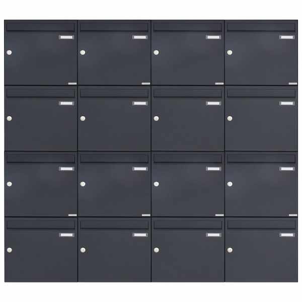 16-compartment 4x4 surface mailbox design BASIC 382A AP - RAL 7016 anthracite gray