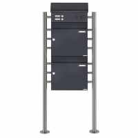 2-compartment free-standing letterbox Design BASIC 383 ST-R with bell box &amp; newspaper box - RAL 7016 anthracite