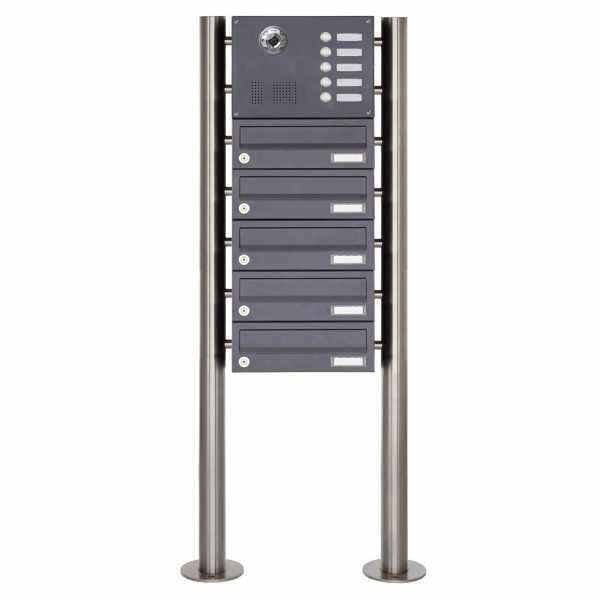 5-compartment Stainless steel free-standing letterbox BASIC Plus 385KX ST-R with bell & voice camera preparation - RAL