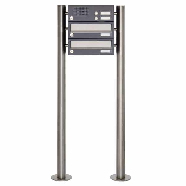 2-compartment free-standing letterbox Design BASIC 385 ST-R with bell box - stainless steel RAL 7016 anthracite gray