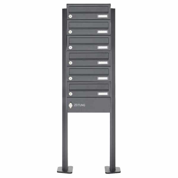 6-compartment free-standing letterbox Design BASIC Plus 385P-ST-T with newspaper box - RAL of your choice