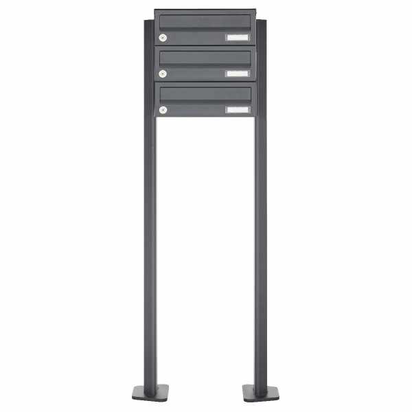 3-compartment Stainless steel mailbox freestanding design BASIC Plus 385XP ST-T - RAL of your choice