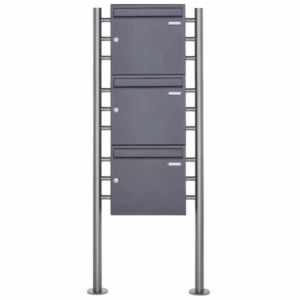 3-compartment 3x1 free-standing letterbox Design BASIC 381 ST-R - DB703 micaceous iron ore