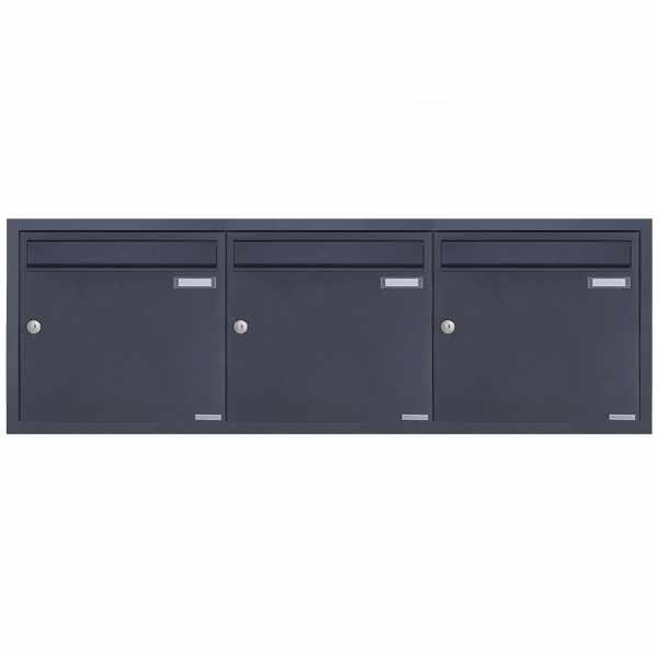 3-compartment 3x1 stainless steel flush-mounted mailbox system BASIC Plus 382XU UP - RAL of your choice - 3 parties