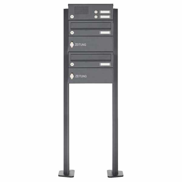 2-compartment free-standing letterbox Design BASIC Plus 385XP ST-T with bell box & newspaper box - RAL of your choice