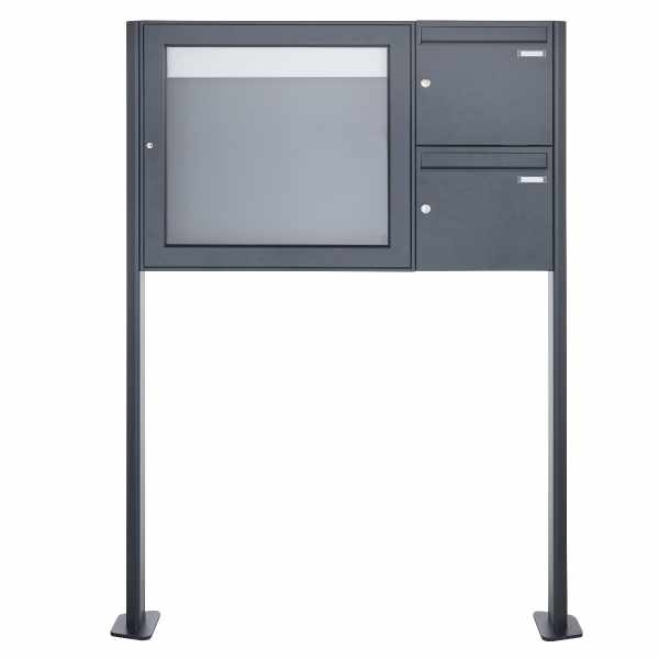 2-compartment free-standing letterbox with showcase BASIC 3894 ST-T - 710x660 - RAL 7016 anthracite gray