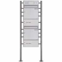 2-compartment free-standing letterbox Design BASIC Plus 381X ST-R with bell box &amp; newspaper box - stainless steel