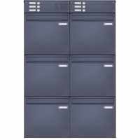 6-compartment Stainless steel fence mailbox BASIC Plus 382XZ with bell box - RAL - removal from the back
